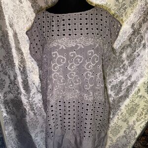 Johnny Was Gray Embroidered Eyelet Tunic